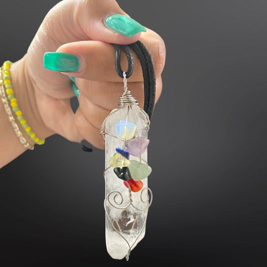 Large Stainless Steel Clear Quartz Pendant and Pendulum, witchcraft necklace - Blu Lunas Shoppe