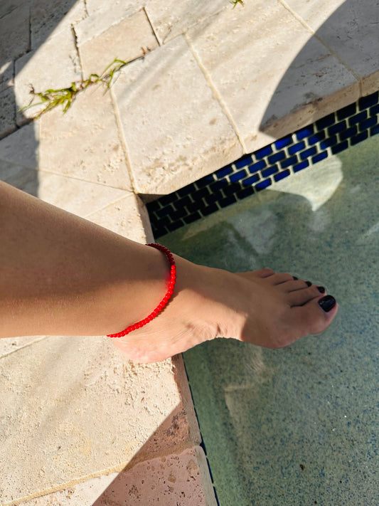 Red Coral Gemstone Anklet for Evil Eye and Protection - Blu Lunas Shoppe
